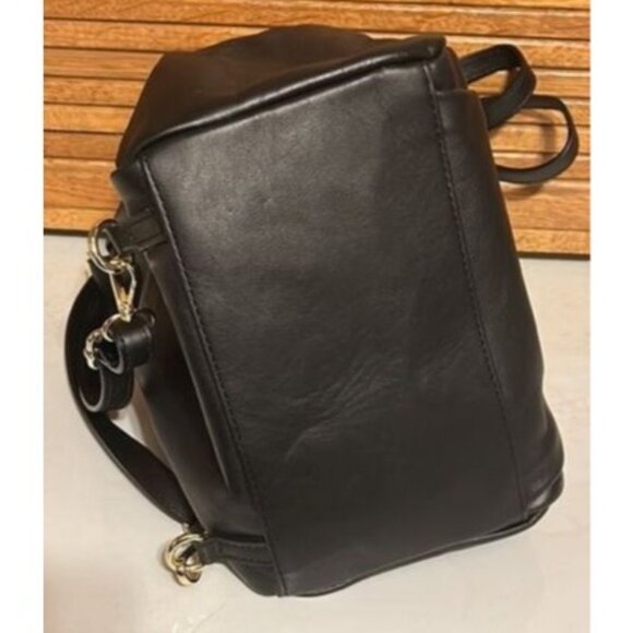 Unica Black Leather Backpack Purse With Gold Zipper Pockets & Adjustable Straps main image 5